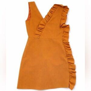 MSGM One Shoulder Ruffled Dress in Mustard